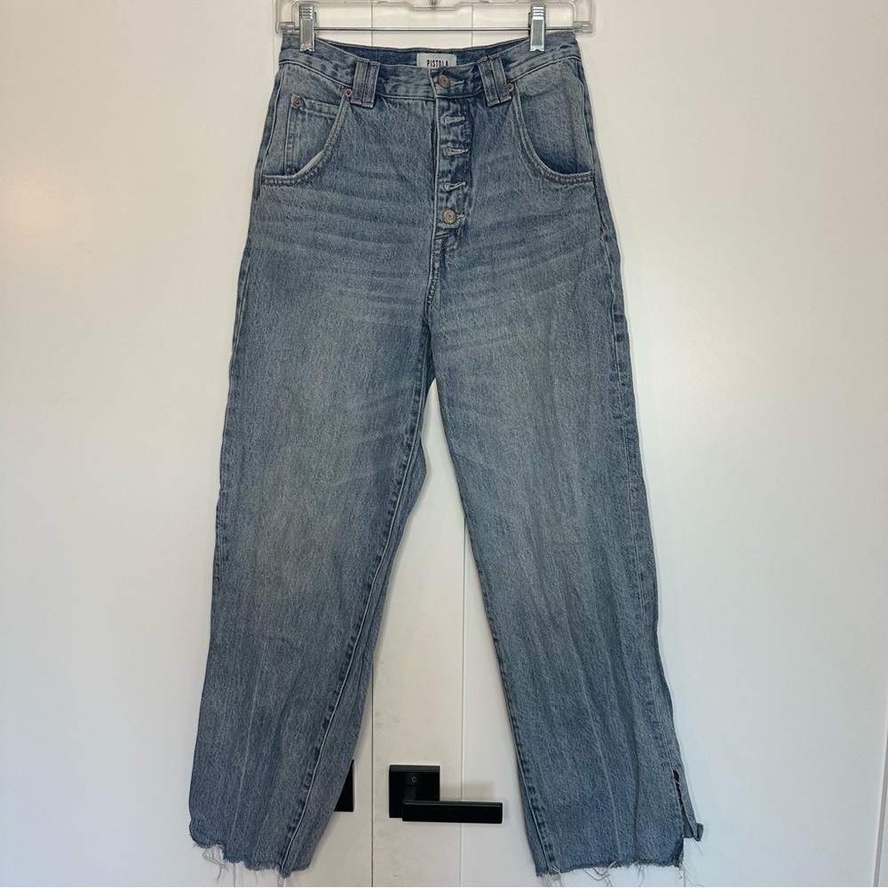 Pistola High Rise Straight Leg Jeans 25 0 button fly 100% cotton blue designer
